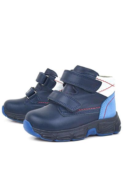 Rakerplus Hakiki Deri Lacivert Cilt Kürklü Bebek Spor Bot Ayakkabı