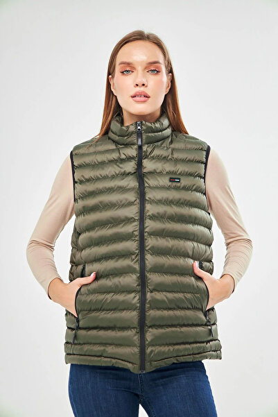 D1fference Kadın Astarlı Rüzgar Geçirmez Regular Fit Haki Şişme Yelek