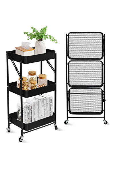 ABAREEK 3-Tier Folding Metal Tool Cart, Multi-Tooth Adaptation white 46X30X76cm