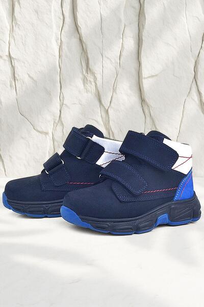 Rakerplus Hakiki Deri Lacivert Cırtlı Kürklü Çocuk Spor Bot