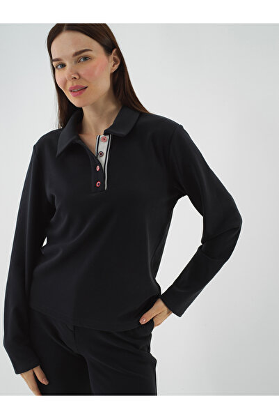 Xint Kadın Lacivert Modal Dokulu Regular Fit Uzun Kollu Tişört