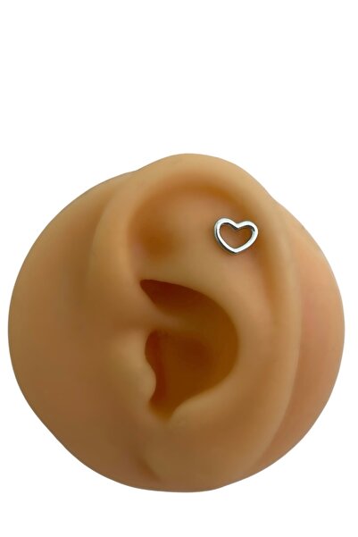 Siminkari 925 Ayar Üzerine Rodyum Kaplama İçi Boş Kalp Silver Piercing 7 mm Tragus Helix