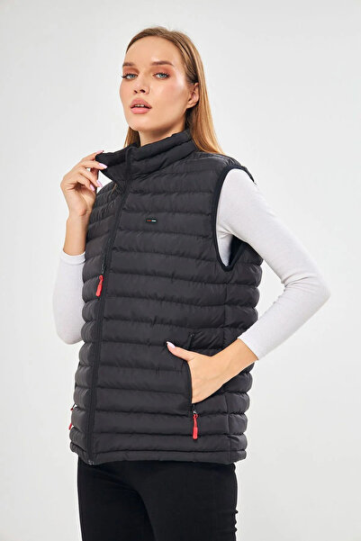 D1fference Γυναικείο φανελάκι με επένδυση αντιανεμικό κανονική εφαρμογή μαύρο φουσκωτό γιλέκο