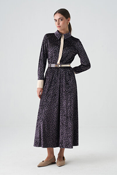 Dizayn Ella Saten garnili empirme kadife elbise EL-4437