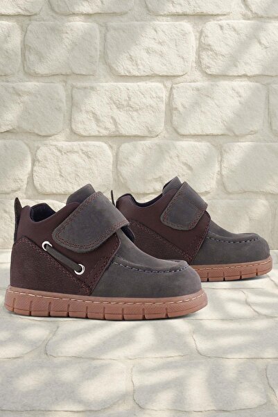 Rakerplus Genuine Leather Gray Brown Velcro Baby Boots