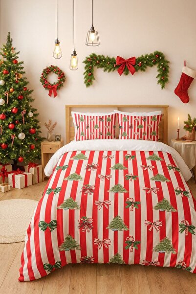 adenkahome Set de lenjerie de pat dublu cu model de Anul Nou, Crăciun