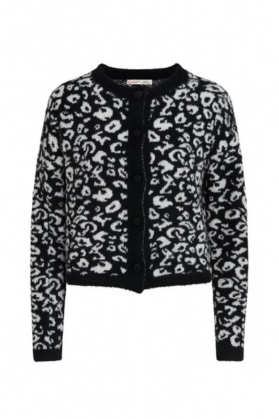 Mixray 6916 Kadın Leopar Desen Yumoş Dokulu Hırka Siyah