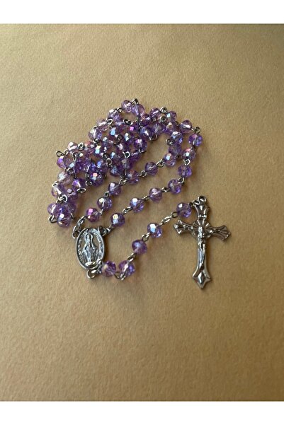 Yada Unique 5 mm Açık Mor Çek Kristali Katolik Hristiyan Rosary Tesbih / Haç Kolye