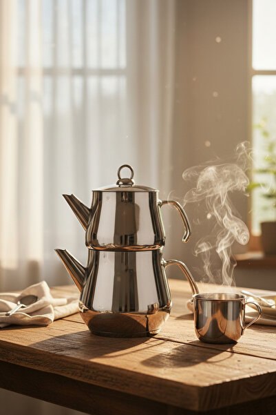 YUNUSOĞLU HOME Aletta Büyük Boy Paslanmaz Çelik Çaydanlık Metal Kulp Aile Boy Kullanım 1.6L+2.5L