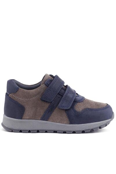 Rakerplus Genuine Leather Navy Blue Gray Velcro Children's Sneakers