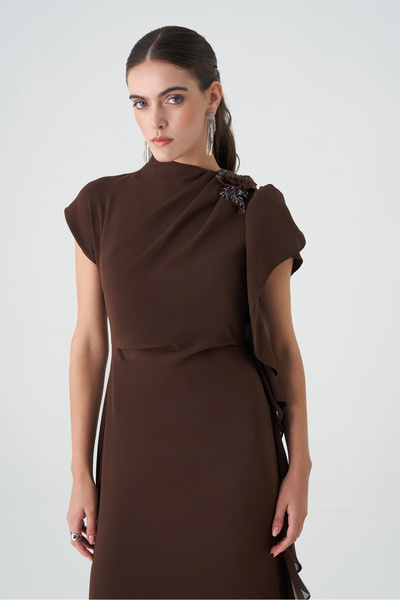 Dizayn Ella Drapeli volan detyalı elbise EL-4395