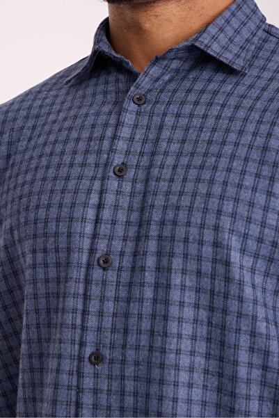 Valiberta Ανδρικό πουκάμισο Alfonso καρό με μεγάλες καρόκερες, χαλαρή εφαρμογή, 100% βαμβακερό φανελένιο ύφασμα - Μπλε