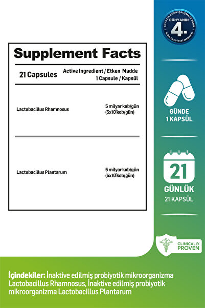 Kiperin Postbiyotik 210 Milyar Cfu Rhamnosus & Plantarum Sindirim (21Kapsül & 700mg) | Akıllı Gıda Takviyesi