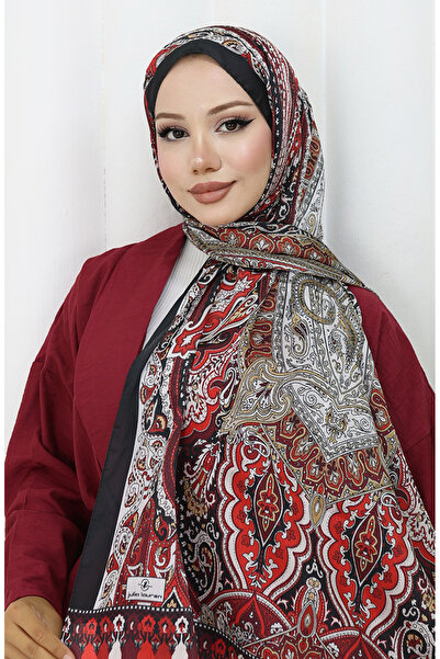 sefamerve Etnik Desen Janjan Şal 70304-05 Siyah Bordo