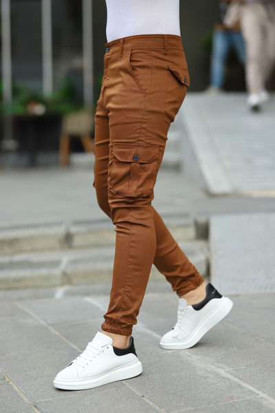 Serseri Erkek Paça Lastikli Taba Kargo Cepli Pantolon