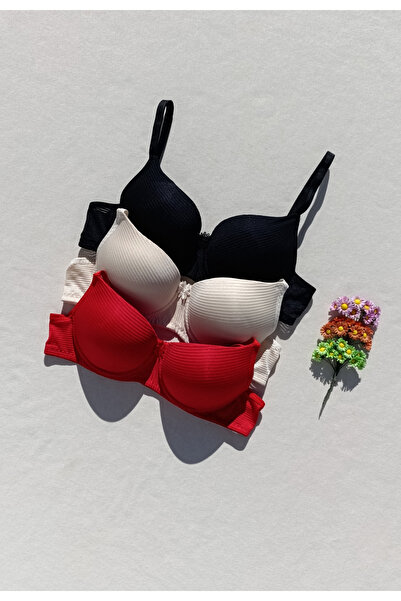 siyalife 3 Πακέτο Οικονομικό Σουτιέν με ραβδώσεις Push Up με επένδυση