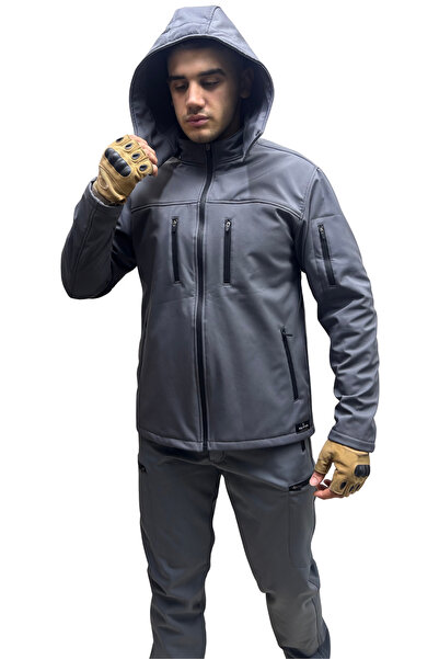 Polviton Ανδρικό παλτό Softshell ανθεκτικό στο νερό και τον άνεμο με φλις εσωτερικά, μπορεί να χρησιμοποιηθεί με κουκούλα και χωρίς κουκούλα