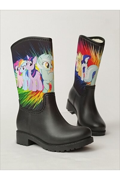 Sea&Blue My Little Ponny з принтом Чорні водонепроникні дитячі дощові чоботи для дівчаток