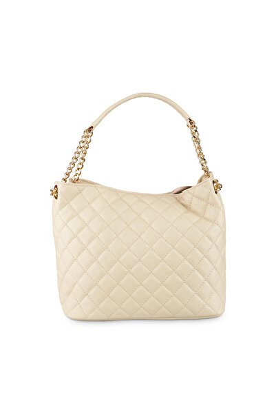 AZZURA Geantă Katrine, piele 100% naturală crem cu aspect matlasat