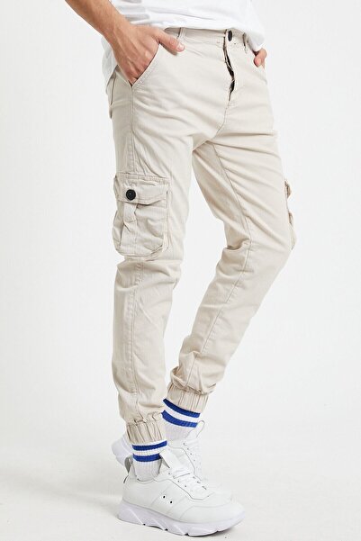 Serseri Erkek Paça Lastikli Ekru Kargo Cepli Pantolon