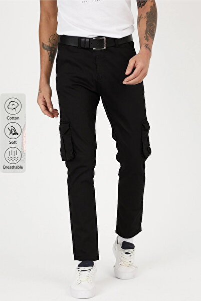 Serseri Siyah Renk Körüklü Paçası Lastiksiz Kargo Pantolon