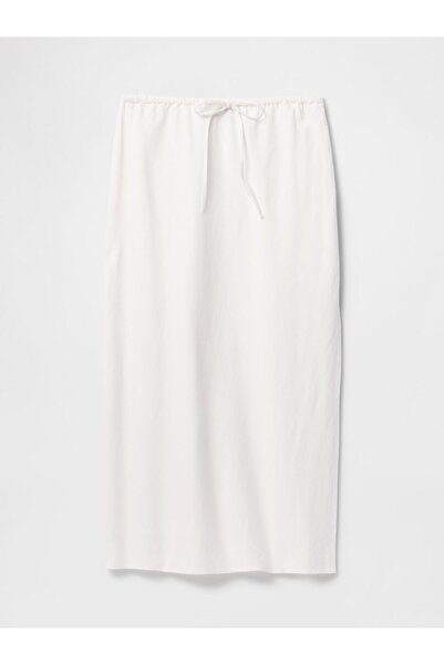 GAP Kadın Beyaz Linen-blend Midi Etek