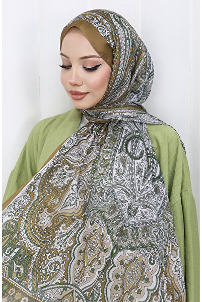 sefamerve Ethnic Pattern Janjan Shawl 70304-08 Beige Green