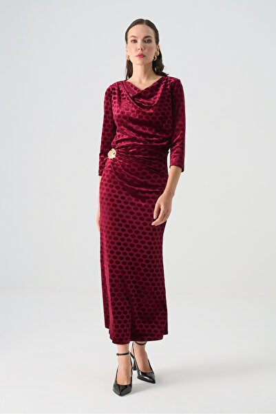 Dizayn Ella Degaje Yakalı Beli Aksesuarlı Kadife İkili Takım EL-2772