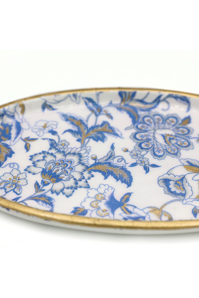 Liryo Candles Decorative tray, candle/jewelry holder, hand-cast, 19 cm, Blue Flowers pattern