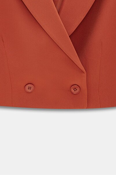 Saade Kiretil Women's Regular Fit Double-Breasted Closure Woven Crop Blazer Jacket - Stylish & Sporty