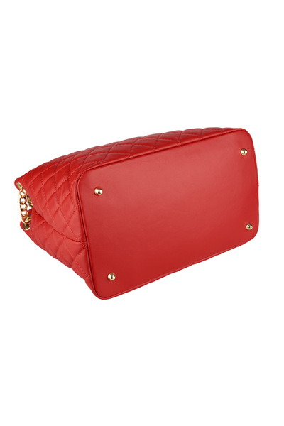 AZZURA Katrine bag, 100% natural red leather with quilted look, gold metal chain