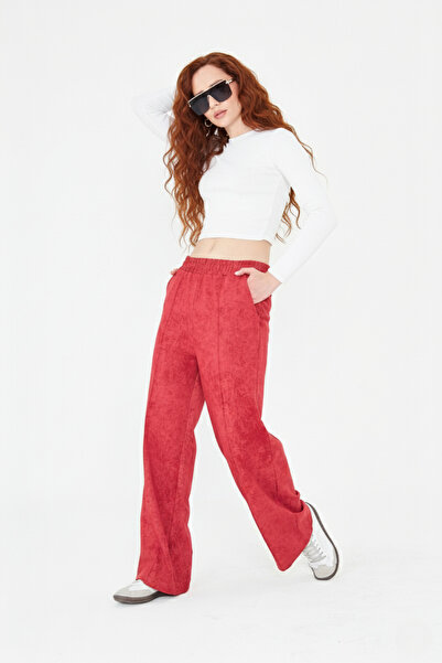 CrazyShopping Kadın 2 İplk Nevrür Dikişli Cepli Bol Paça Pantolon