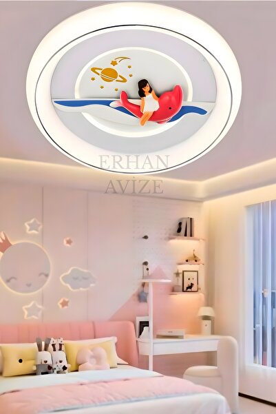Aurellia Kız Çocuk Odası Plafonyer LED Avize 50cm Kumandalı 3 Renk Aydınlatma
