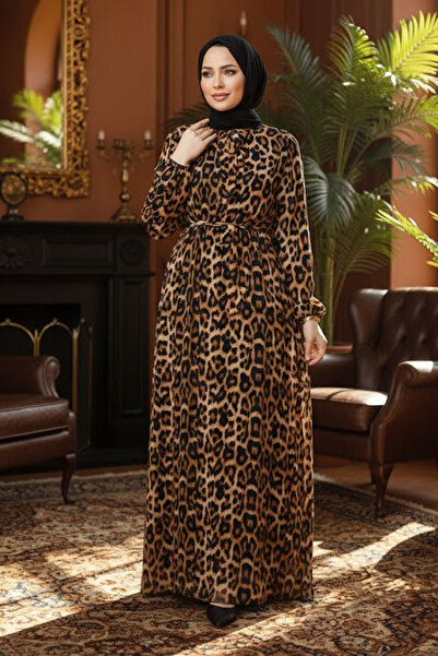 Neva Style -Φόρεμα Hijab με σχέδιο λεοπάρ 30502lp