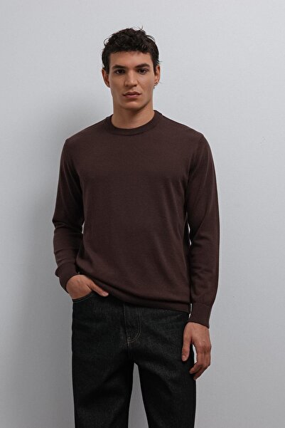 Antioch Brown Soft Textured Basic Men's Sweater
