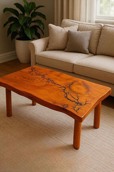 menalART Ağaç Tasarım Doğal Ağaç Kiraz Serisi Orta Sehpa El Yapımı Ahşap