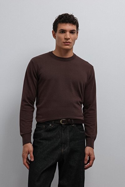 Antioch Brown Soft Textured Basic Men's Sweater