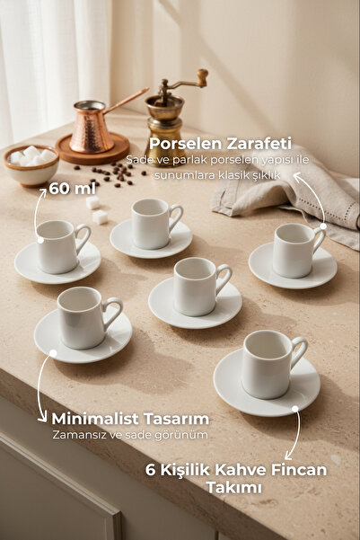 Bambum Naz 6 Kişilik Kahve Fincan Takımı Beyaz