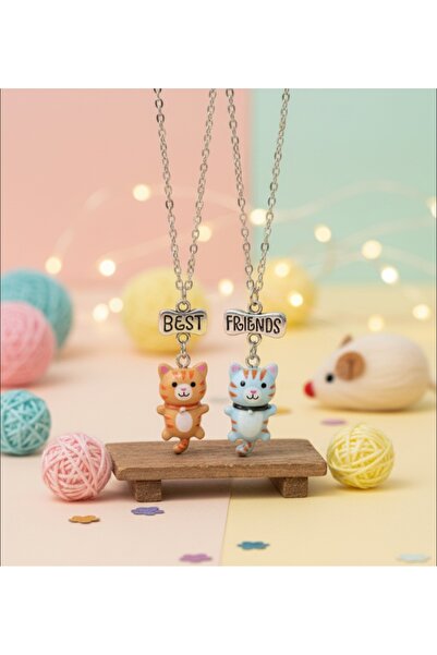 TUNA TAKI & AKSESUAR SEVİMLİ KEDİLER Arkadaşlık Bff Best Friends Kolyesi, ZİNCİRLİ MODEL 1. Çocuk KOLYESİ, Genç Kolyesi.