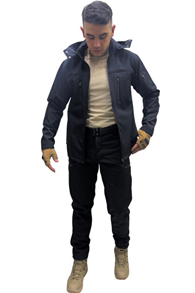 Polviton Ανδρικό παλτό Softshell ανθεκτικό στο νερό και τον άνεμο με φλις εσωτερικά, μπορεί να χρησιμοποιηθεί με κουκούλα και χωρίς κουκούλα