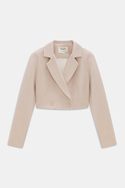 Saade Μπεζ διπλό στήθος Crop Blazer Jacket