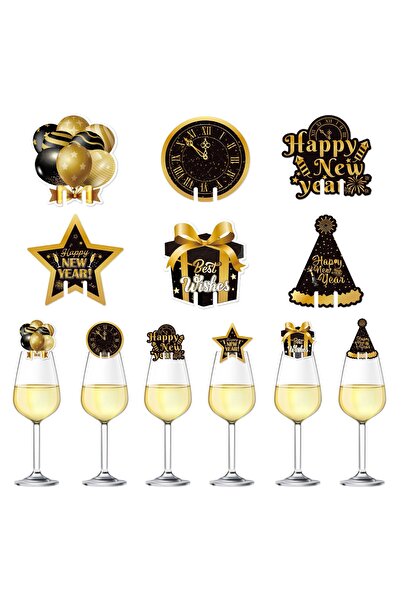 Flippy Set de 6 decorațiuni Flippy® pentru pahare de cocktail, temă de Anul N...