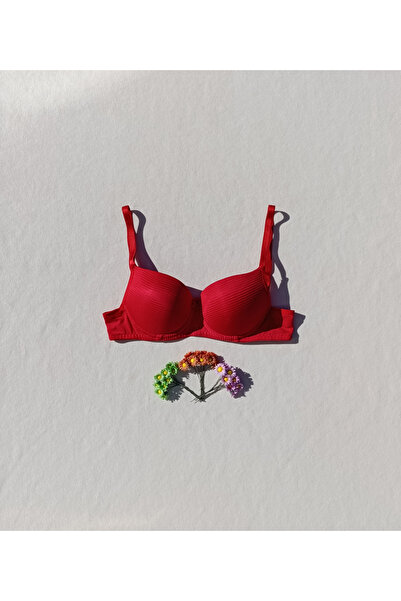 siyalife Corded Fabric Push up Padded Red Bra