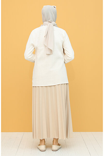 sefamerve Κρεμ χρώματος κεντημένη υφασμάτινη μπλούζα Şile - 0011-07