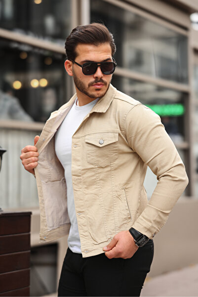 Serseri Erkek  camel Renk Slim Fit Kot Ceket
