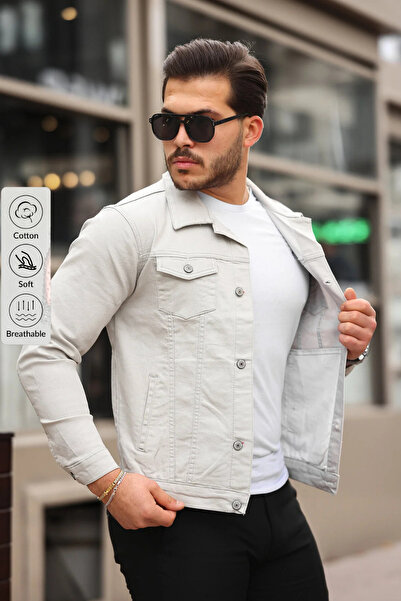 Serseri Erkek bej Renk Slim Fit Kot Ceket