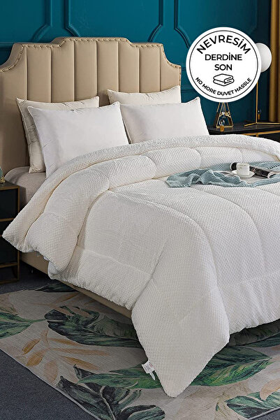 Evlen Home Collection Wellsoft Ultra Yumuşak Çift Taraflı Peluş Yorgan Çift Kişilik Yıkanabilir 200x220 cm Kırık Beyaz