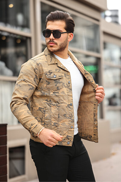 Serseri Erkek  kamuflaj desen  Slim Fit Kot Ceket