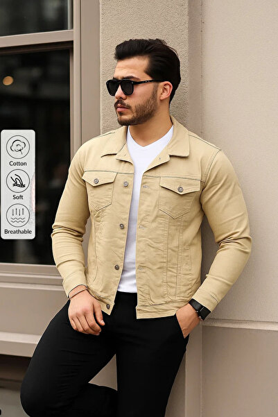 Serseri Bej renk Erkek Kot Ceket