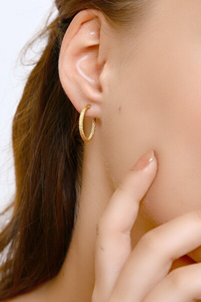 Altınkesesi 14 Ayar Altın Lazerli Halka Küpe 2 Cm